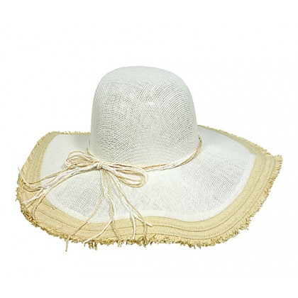 Straw Big Rim Hats – 12 PCS Paper Straw w/ Fringe Trim - Natural -HT-ST299NT